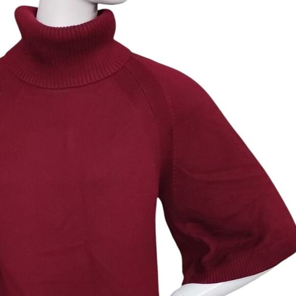 Per Se by Carlisle Fine Knit Top Size XS Burgundy Turtleneck Short Wide Sleeves - Picture 3 of 8